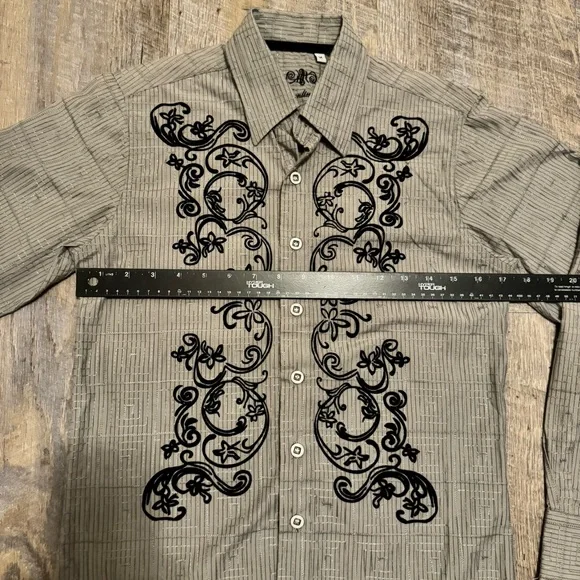 191 Unlimited Boys Button Down Shirt Gray Black Embroidered Western Style Size M - Picture 4 of 13